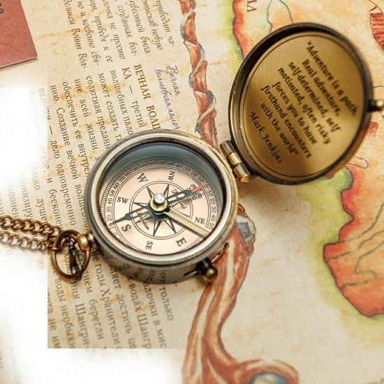 Brass Pocket Compass with Leather Case Engravable Nautical Gift