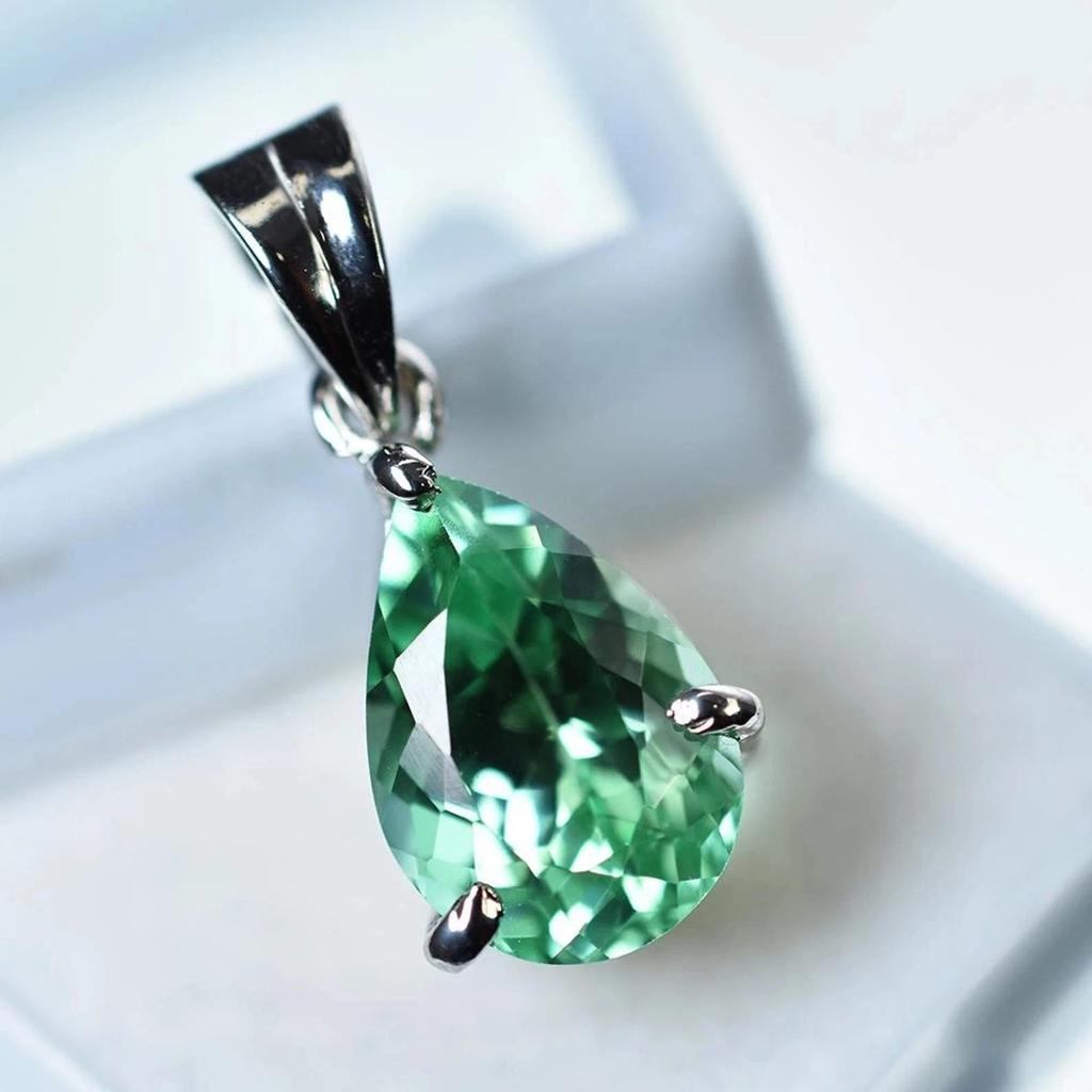Natural Green Sapphire Certified 24 Ct Solid Silver Pear Cut Pendant Gemstone