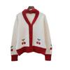 Autumn and Winter New Cherry Contrasting Color Design Sense Knitted Cardigan Sweet Gentle Wind Loose Sweater Jacket Women