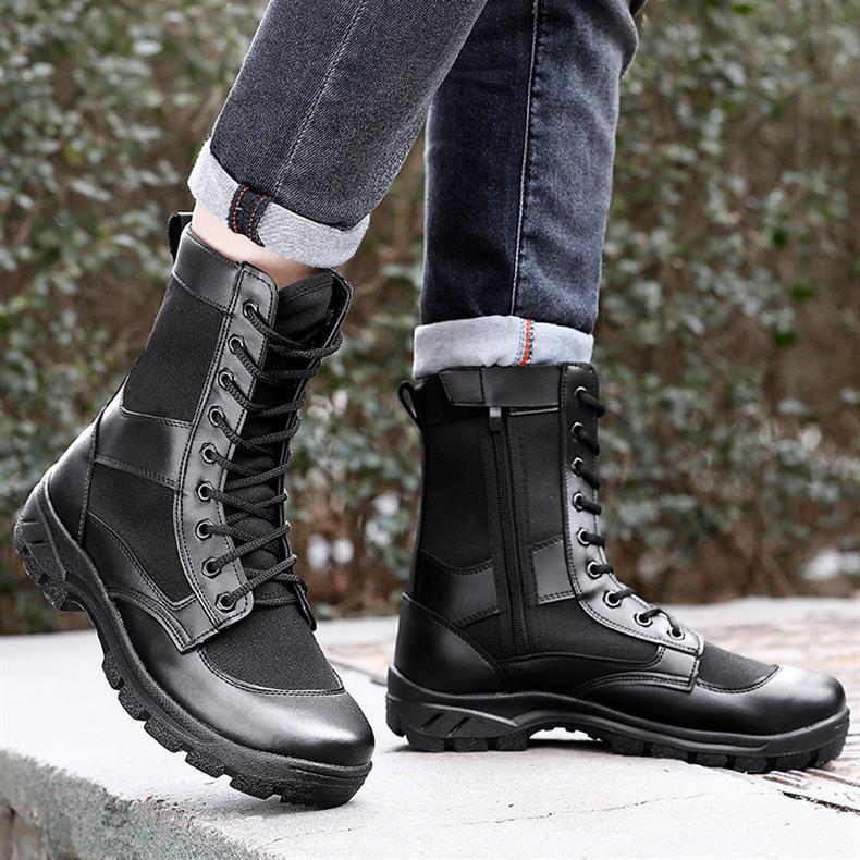 Men's Summer Mesh Breathable Black High-Waist Side-Zip Martin Boots for Security and Training