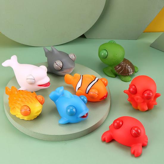 Squeezing Animal Toy Lovely Fish Turtle Crab Shark Dolphin Whale PVC Relieve Boredom Vent Toys Eye Popping Sea Animal Decompression Toy Children Gift