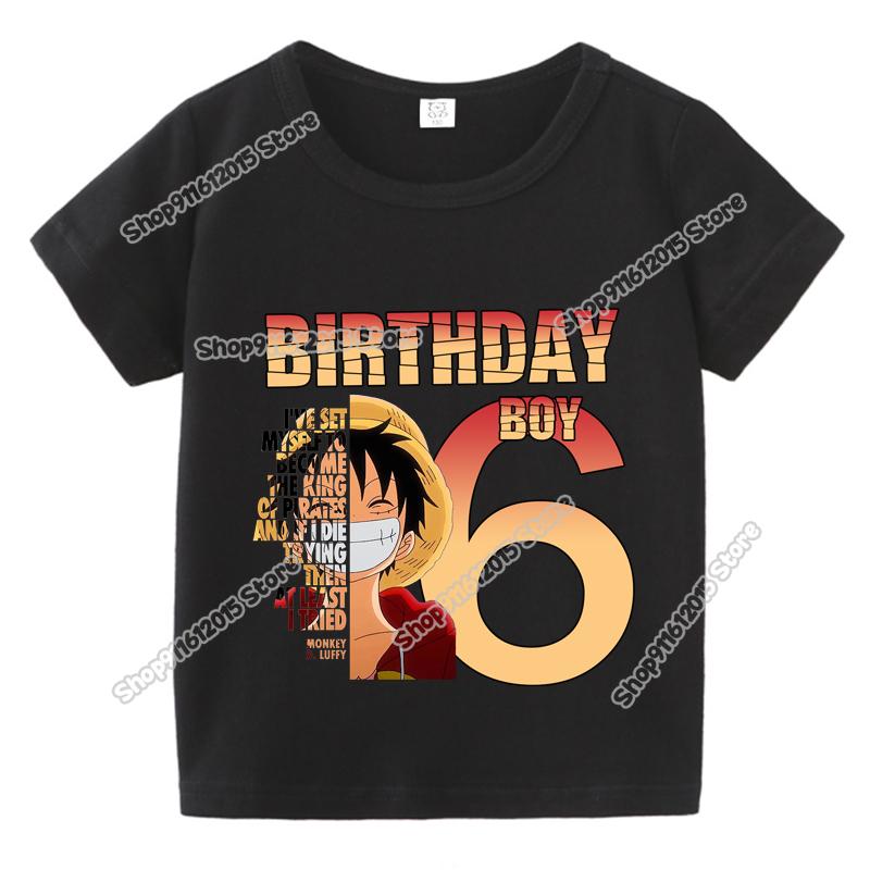 Anime One Piece Boy Number T Shirt Luffy Birthday Clothes Children Short Sleeve Tee Shirts Cartoon Print Summer Toddler Tops