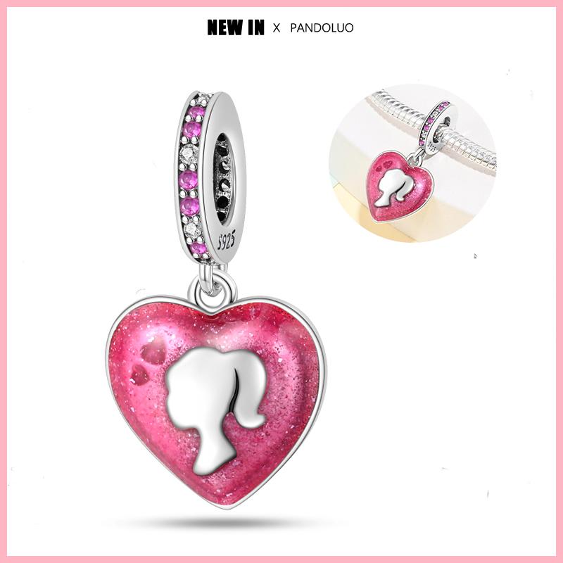 Copper Fashion Pink Princes Skirt Bag Lipstick Heart-Shaped Charm Bead Fit Original 3Mm Woman Bracelet Jewelry Gift