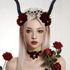 Gothic Style Ox Horns Headband Skull Red Rose Headband Flower Crown Sheep Horn Hairband  Cosplay