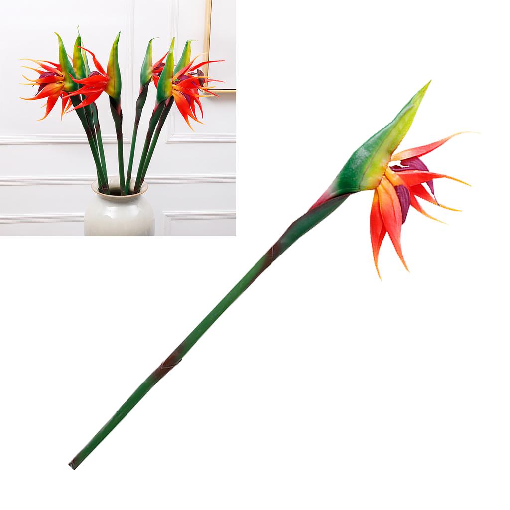 Artificial Flowers Bird of Paradise Permanent Realistic Decorative False Paradise Flower Plants for Indoor Sunset Red