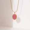 Womens Titanium Steel Pendant Necklace With Natural Stone 18K Gold Plated Geometric Oval Design Lightweight Luxury Chain