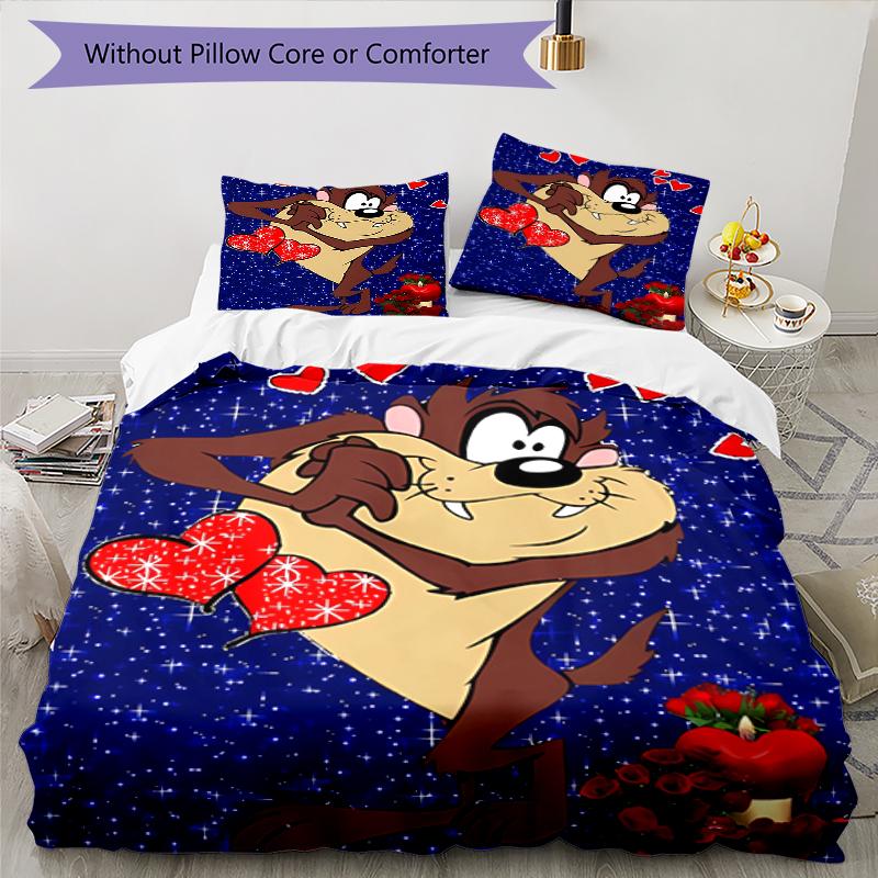 3pcs Taz-Mania pattern bedding set duvet cover set includes duvet cover &pillowcases, perfect all season bedroom decoration & gift