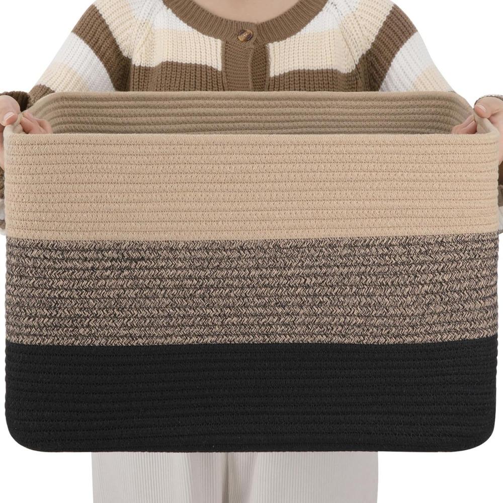 

Woven Blanket Basket Rectangular Toy Basket Durable Laundry Basket хакі/чорний