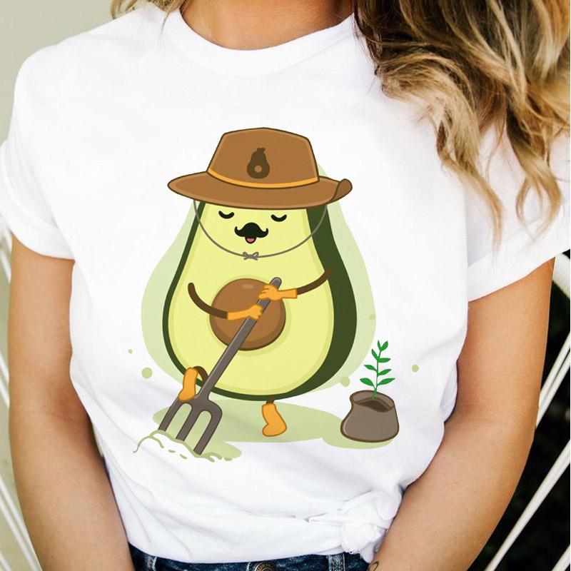 

Tee Shirt Women Tops Short Sleeve Avocado 90S Trend Cute Tshirt Summer Graphic T Shirt Print Clothing Cartoon Female T-Shirts XXXL білий