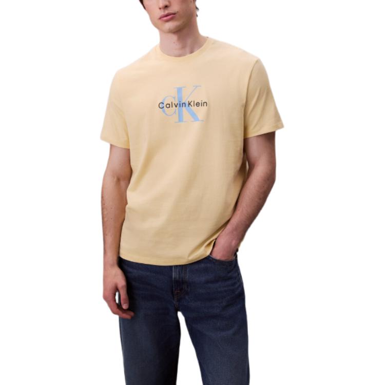 

Calvin Klein Letter Logo Round Neck Short Sleeve T-Shirt Men Tops Yellow Blue 4RB862GRM9 L