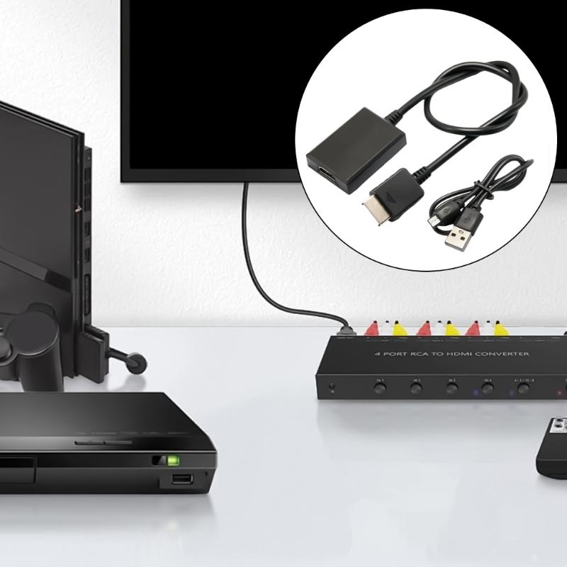 Video Converter for HDTV Monitors Portable Adapter Gaming Adapter Cable 5V Input with USB Cable Black