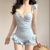 1011 new high-end hard bag steel rim girl wind one-piece swimsuit women's small breasts gather to cover the belly and look thin holiday swimming