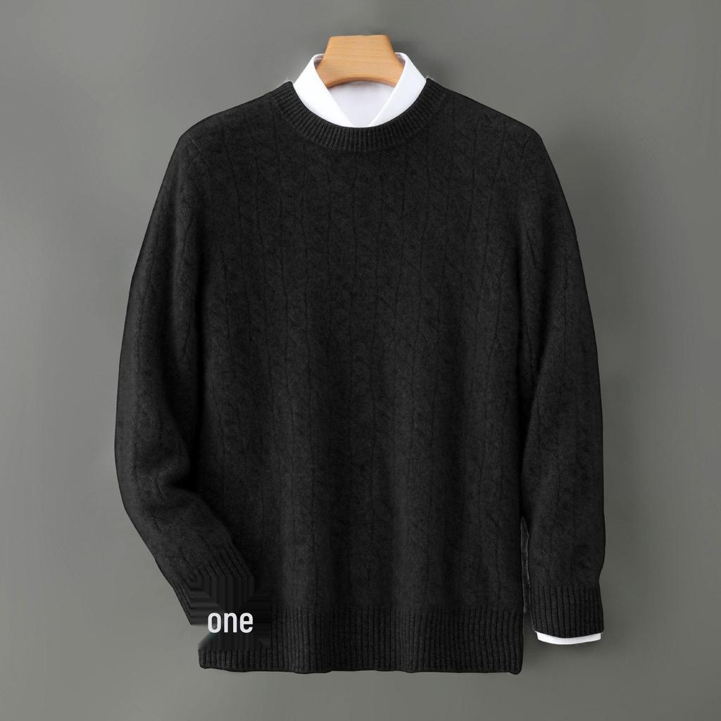 Men's Minimalist Wool Ribbed Knit Sweater – Round Neck Versatile Pullover Base Layer Top