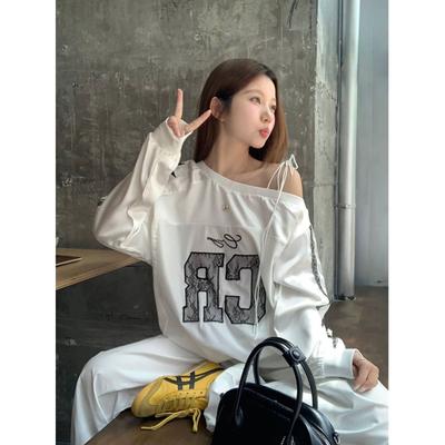 Streetwear Y2k Grafik Sweatshirts Damen Ästhetische Off Shoulder Lace Hoodies American Vintage Oversize Langarm Tops