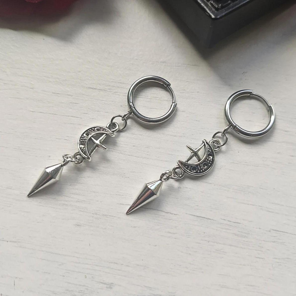 Celestial Spike Moon & Star Gothic Punk Earrings - Alternative Jewelry