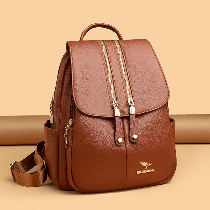 Versatile Mom Bag Soft Leather Women's Bag, Large-capacity Travel Backpack