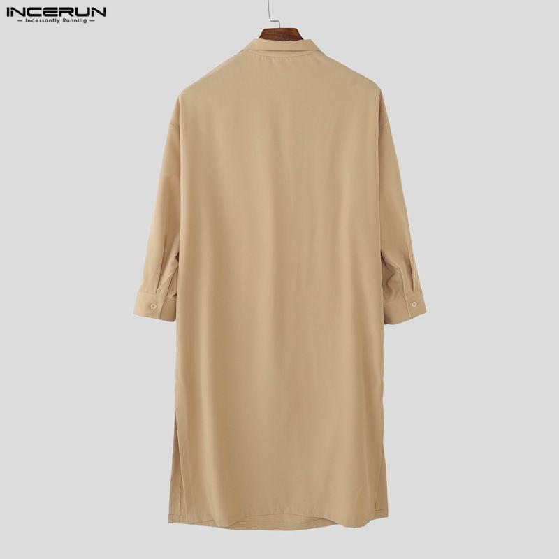 INCERUN Camicie Lunghe Casual Larghe da Uomo con Collo a Sottana e Maniche a 3/4