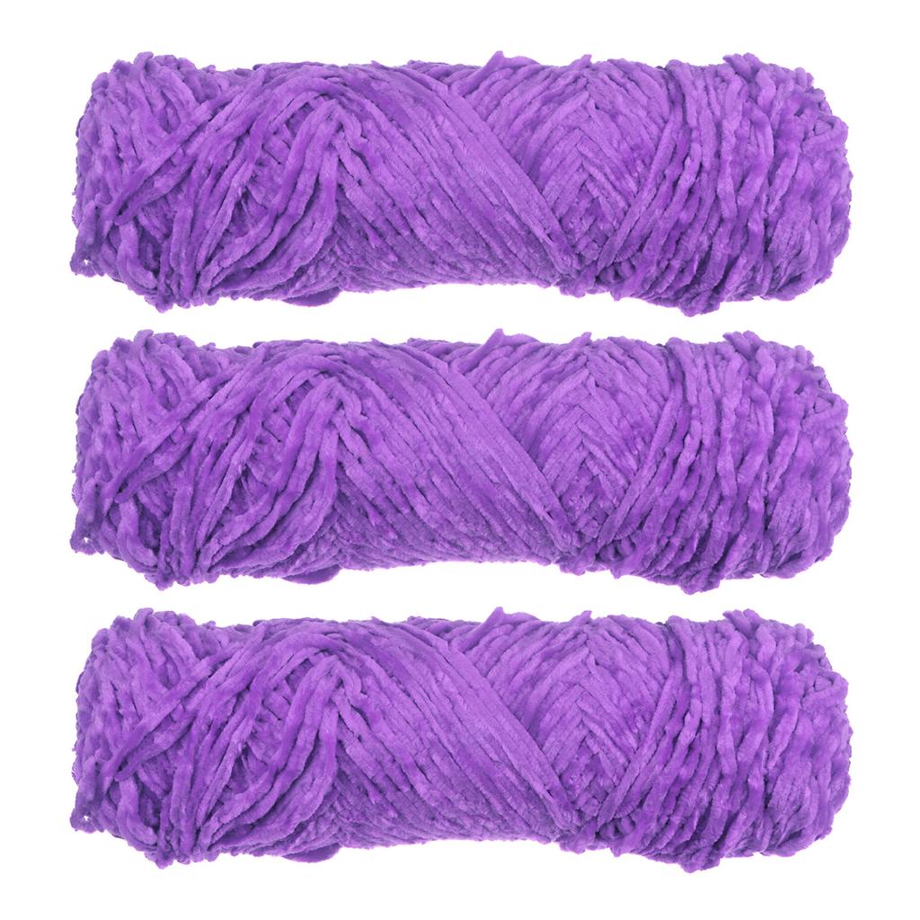 3 Skeins Chenille Yarn Soft Blanket Yarn Polyester Velvet Fancy Fluffy Yarn Knitting for Crochet Weaving Scarf, White