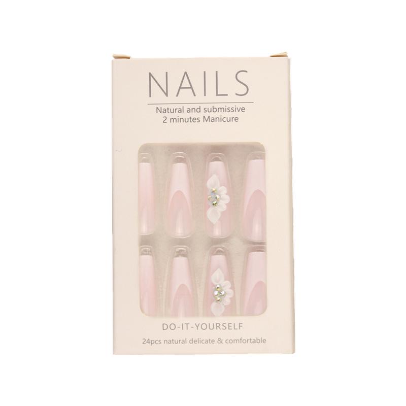Long French White Bow Press-On Nails - Removable Nail Art Tips