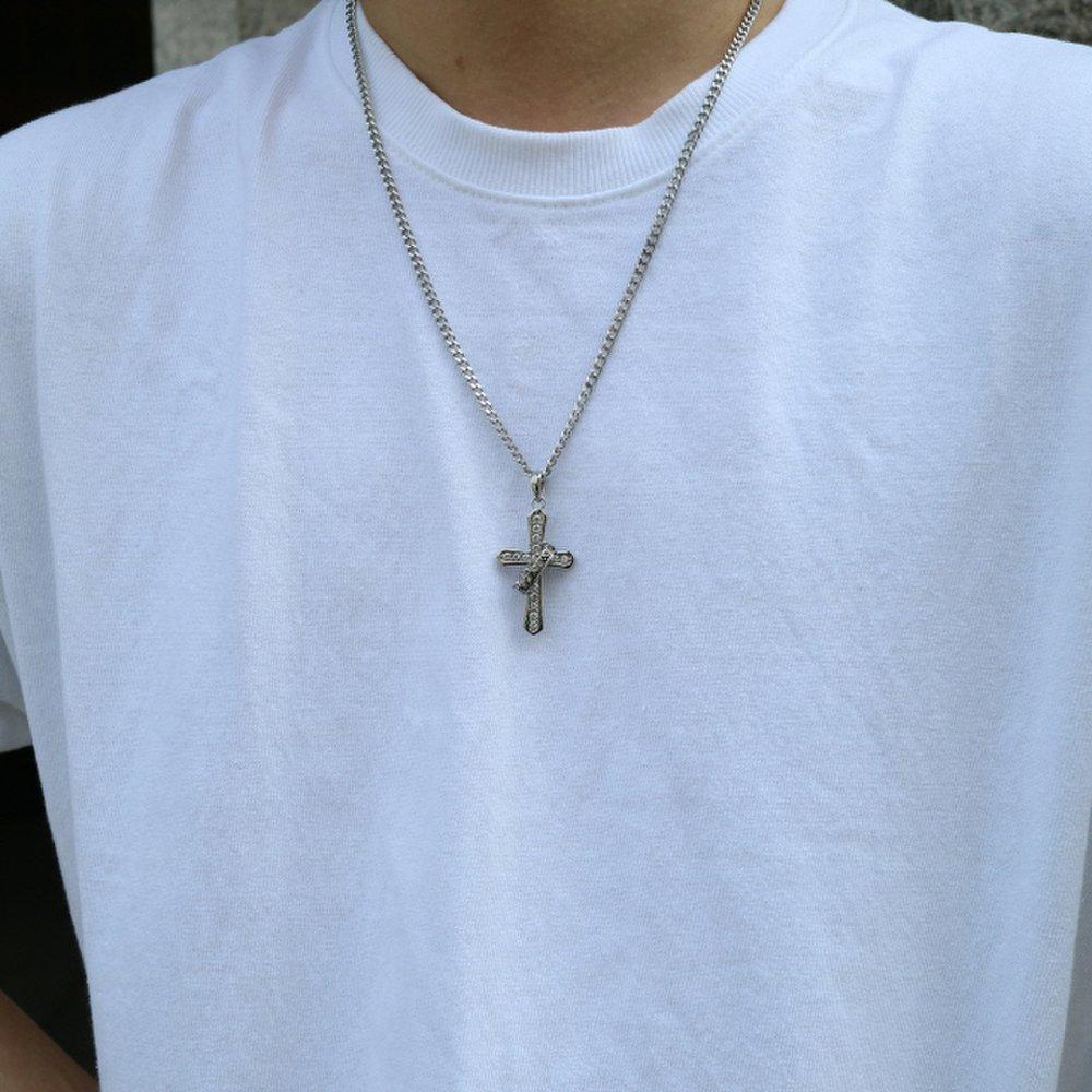 Men's Cross Necklace Cubic Silver Surgical Steel Cool Change