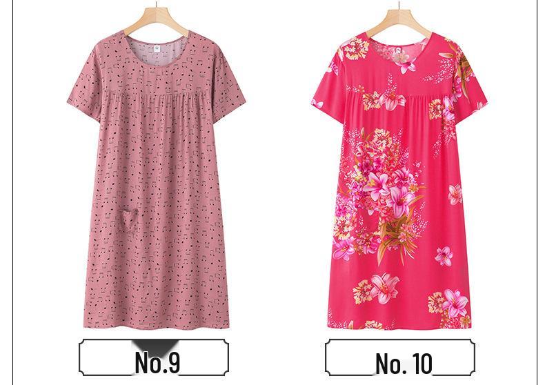 Sommer Baumwollseide Kurzarm Nachthemd für Frauen mittleren Alters und ältere Frauen – Leichtes, locker sitzendes Hauskleid