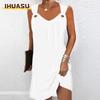 Fashion Summer Spring Solid Color Print Sleeveless V-Neck Casual Dresses Unique Design