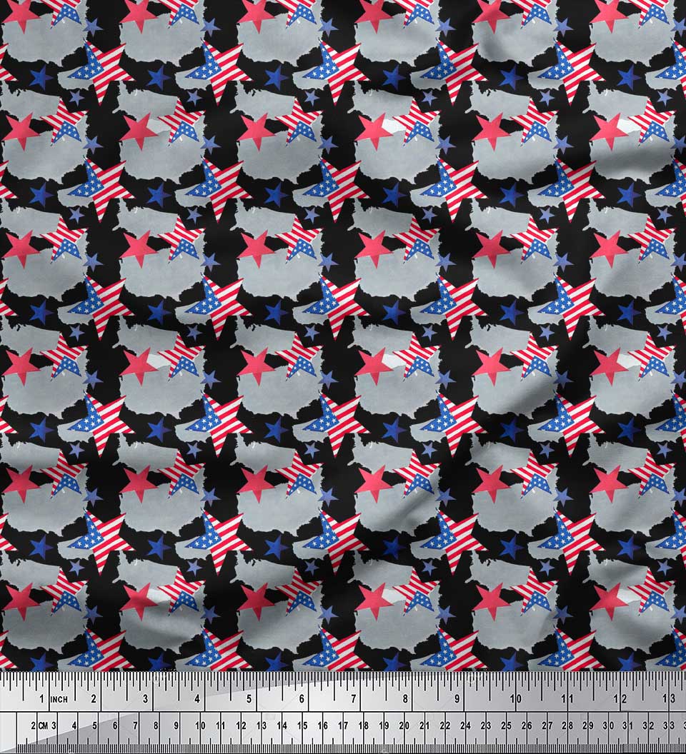 

Тканина креп-сатин Soimoi Blue, Японія, мазок пензля, тканина з принтом прапора та зірок США, 1 метр 42 дюйма 42 Inch Wide - Poly Crepe чорний