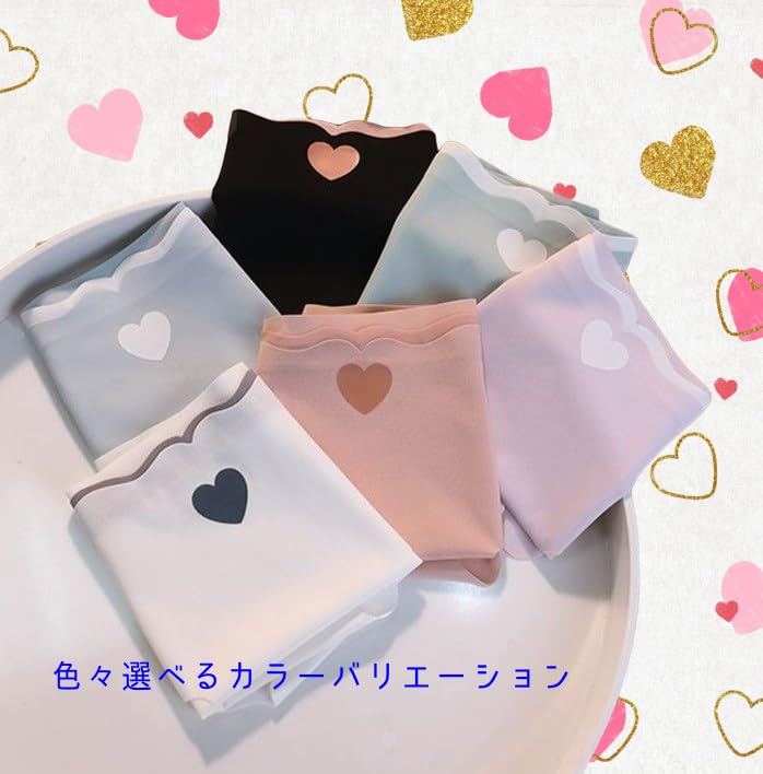 Seamless Panties with Heart Regular Discreet Comfortable Fit [Black 3-Piece Set] Design, Ultra-Sheer Panties, Women's Underwear, Panties, Waist,