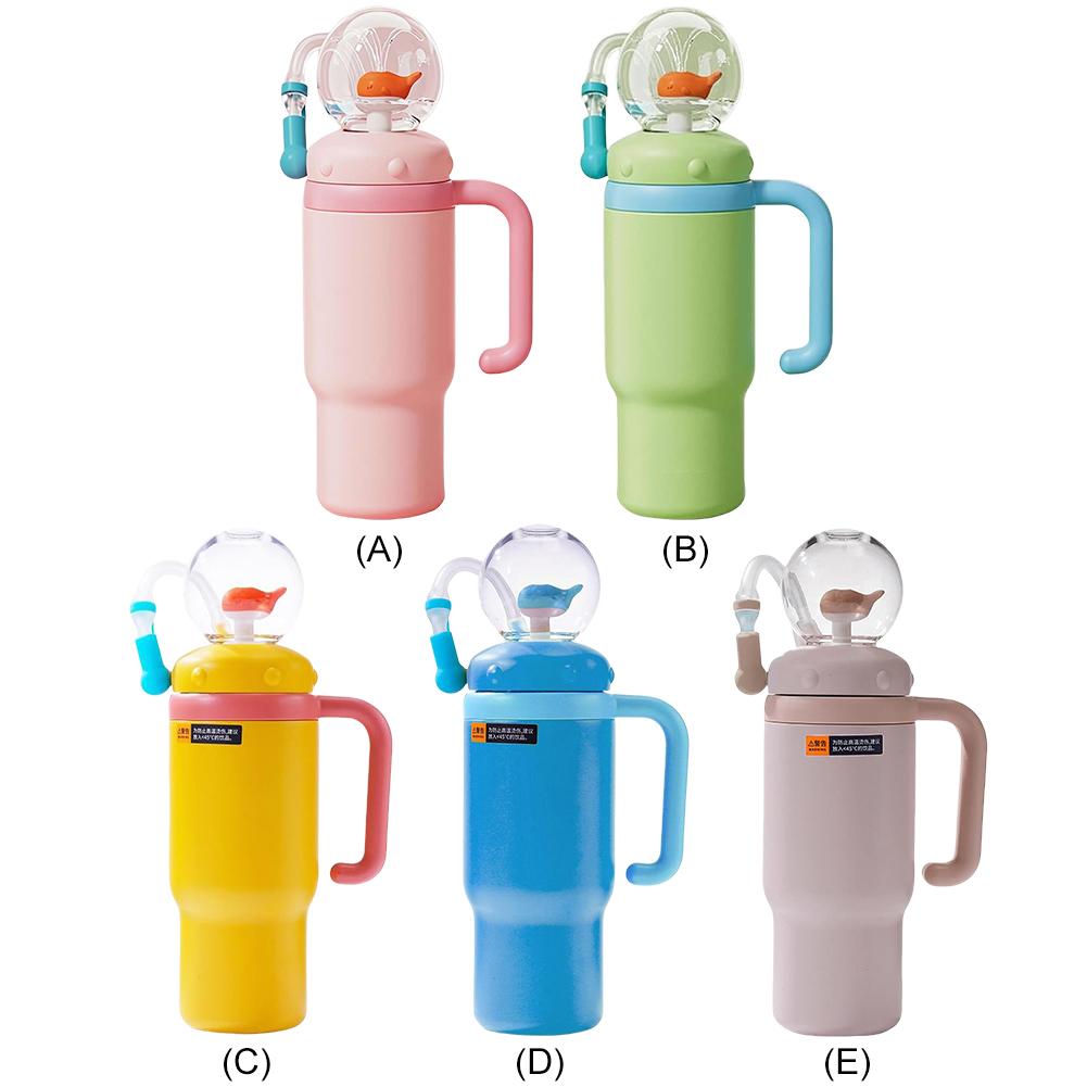 24oz Whale Fountain Cup Children Baby Cute Straw Cup With Stainless Steel Tumbler Cup With Handle 710ml Water Cup With 2 Cup Lid