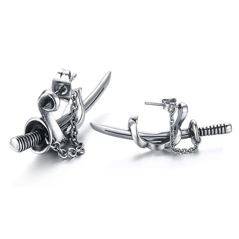 New Hot Selling Fashion Punk Style Mens Sword Stud Earrings