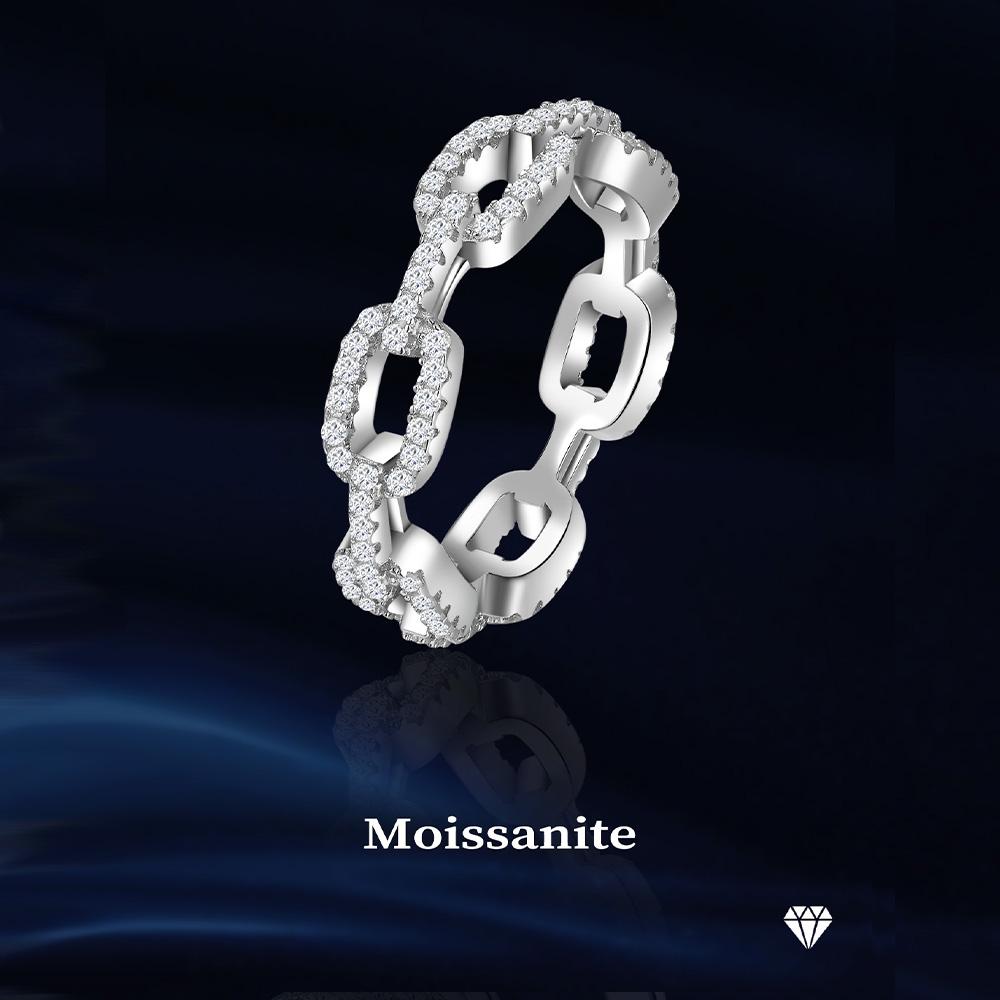 Classic Chain Design Wedding Fine Jewelry 925 Silver Moissanite Finger Rings for Women Fashion Daily Jewelry Gifts