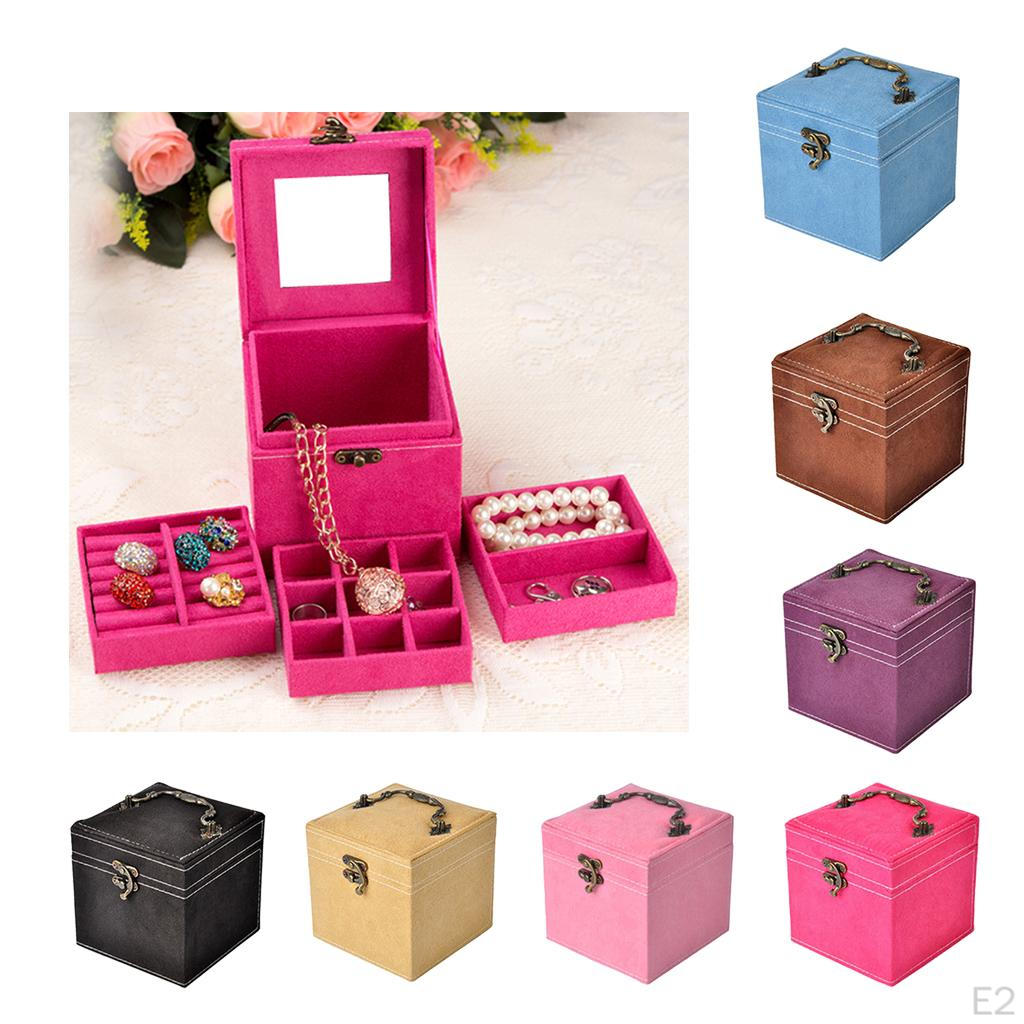 Estuche de Almacenamiento de Joyería Contenedor de 3 Niveles con Asa