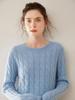 Women's Retro Cable Knit Cashmere Pullover - Soft, Skin-Friendly, Long-Sleeved, Round Neck Base Layer.