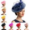 Fashion Mesh Ribbons Fascinator Caps Flower Feather Elegant Hair Drop Fascinator Hat Headwear Bridal Wedding