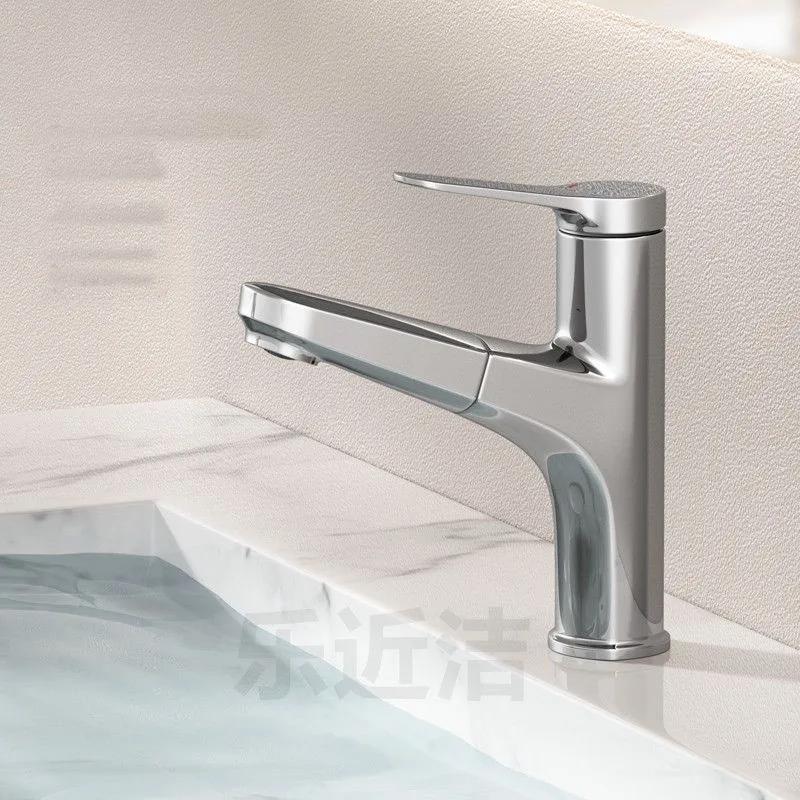 

Выдвижной смеситель для умывальника в ванной, латунный кран для раковины, гибкий смеситель горячей и холодной воды, монтируемый на столешницу, аксессуары для ванной комнаты серебряный