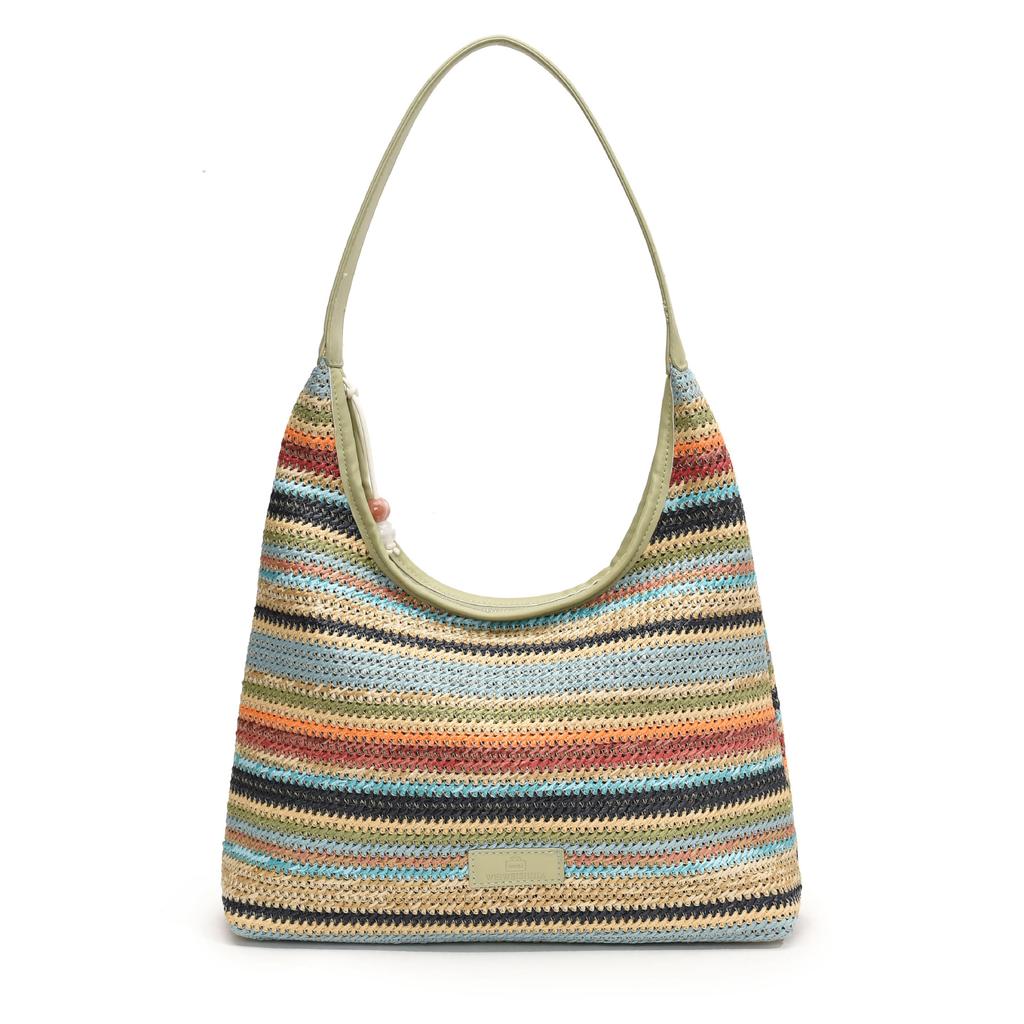 Rainbow tote bag women's new seaside woven bag large capacity versatile underarm shoulder bag
