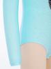 Girls Metallic Gymnastics Bodysuit Long Sleeve Rhinestone Color Block Leotard Competition Dancewear