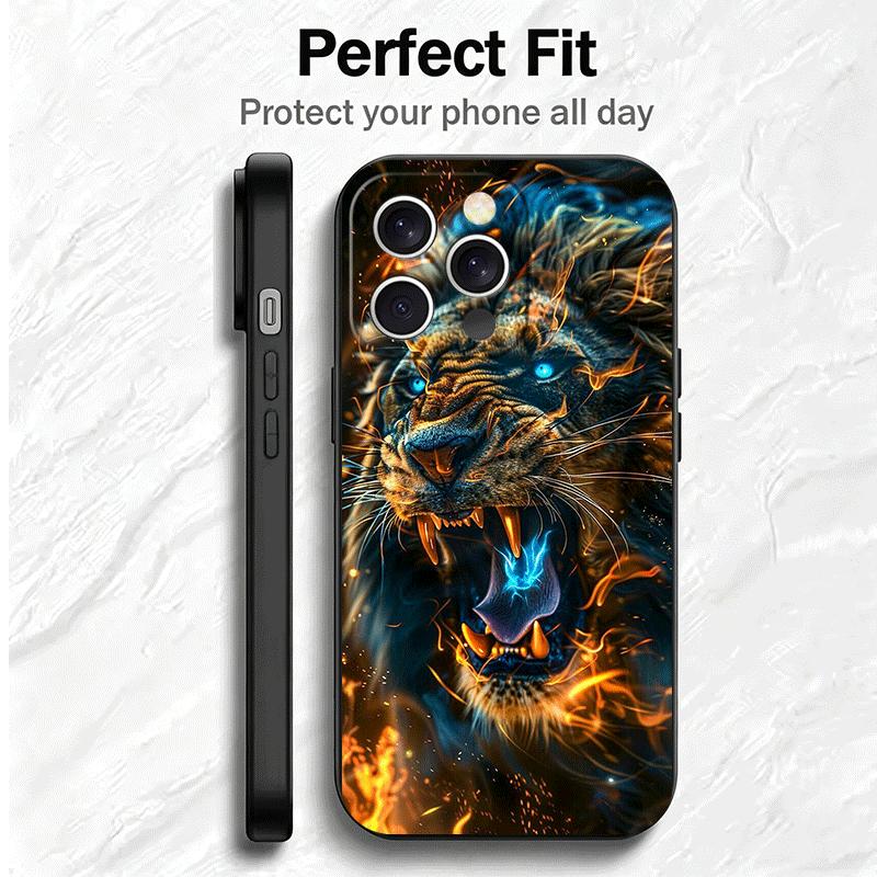 Löwe Männlich Mann König Weiche Handyhülle für iPhone 16 16E 17 Air 15 Pro Max 14 Plus 13 Mini 11 12 7 Schwarze Hülle Rückseite