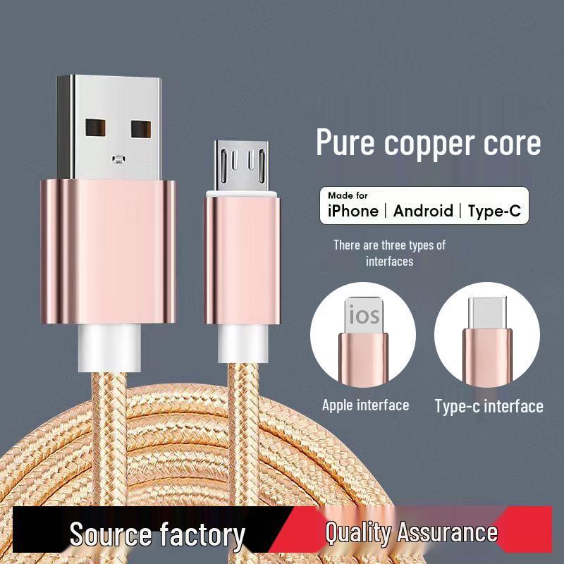 Nylon Braided 3A Fast Charging Data Cable for Type-C, Android, Apple: Available In 1m, 2m, 3m Lengths