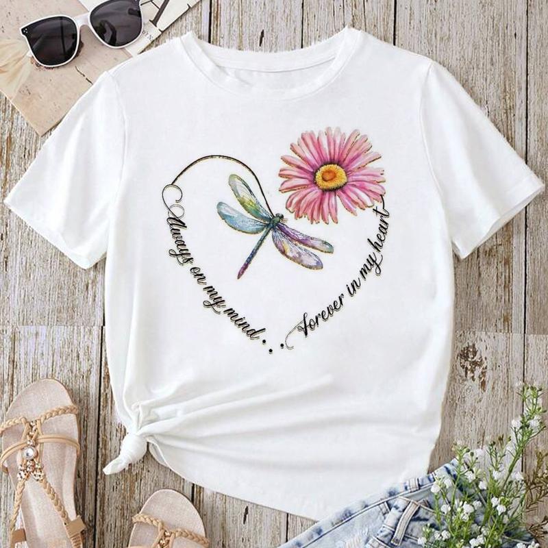 Butterfly Sunflower Style Trend Women Clothing Fashion Graphic T-shirt Summer Casual Short Sleeve Female Basic Tees Tops