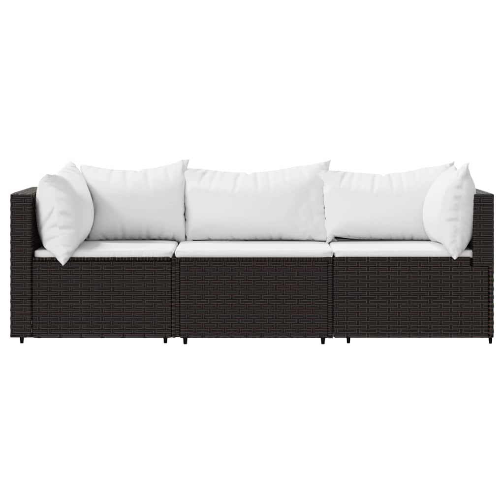 Vidaxl 3-Cz. Garden Lounge Set, Cushions, Brown, Poly Rattan