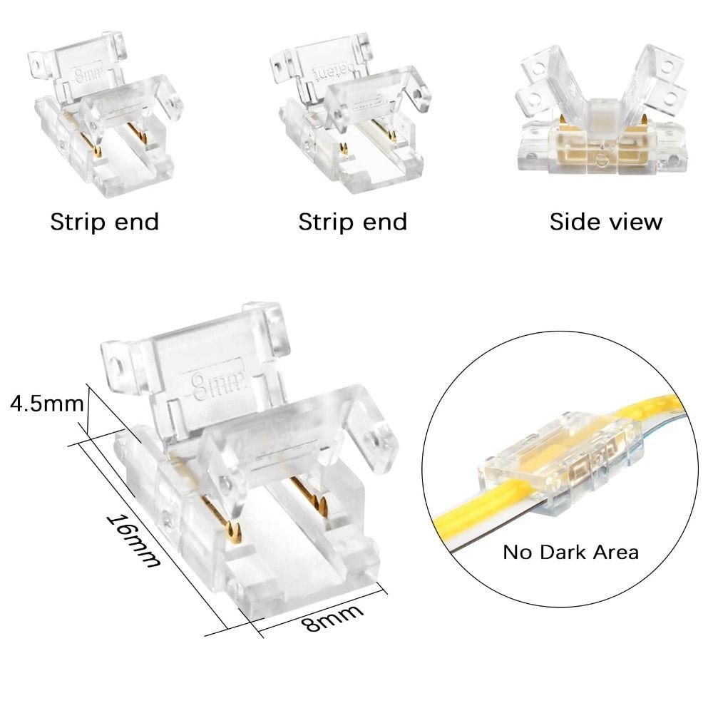 10 pièces Connecteurs de Bande LED COB 8mm/10mm Connecteurs Réutilisables pour Lumière d'Armoire DIY Connecteurs de Fil 2 Broches Sans Soudure Projets d'Éclairage