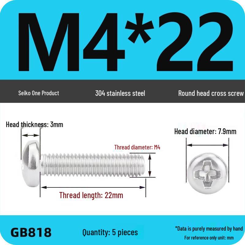 Phillips Pan Head Machine Screws, 304 Stainless Steel, Sizes M1-M10