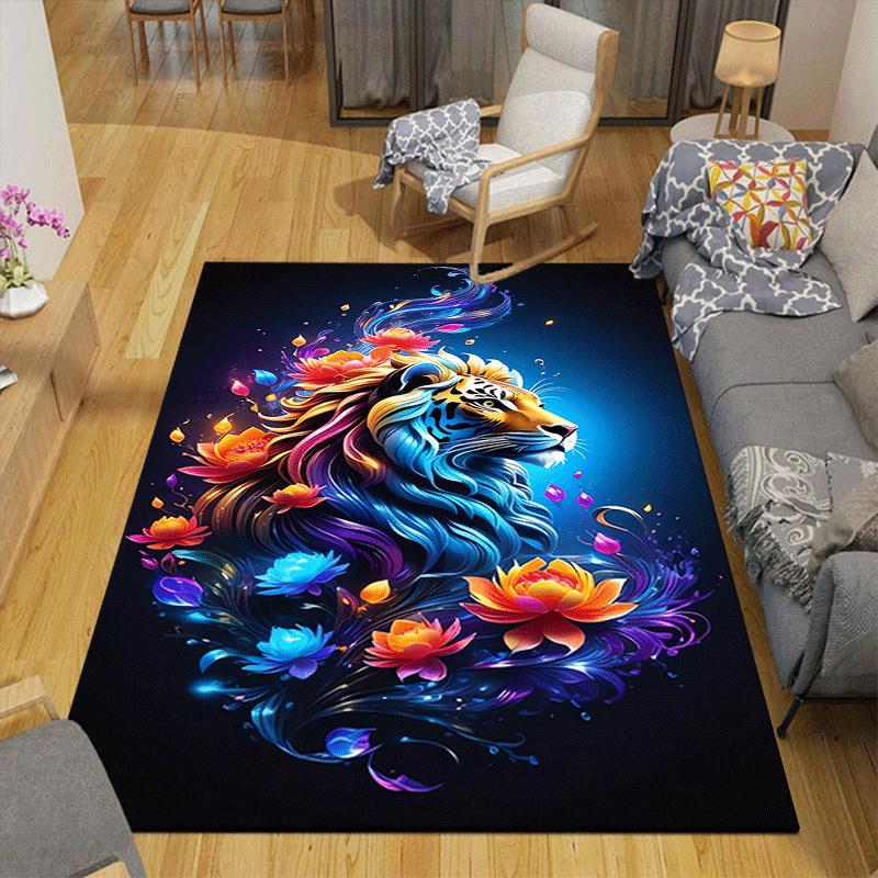 1pc Tiger Like a Lion Print Design Area Rug - Soft, Anti-Slip, and Durable Gaming Room Decor for Bedroom