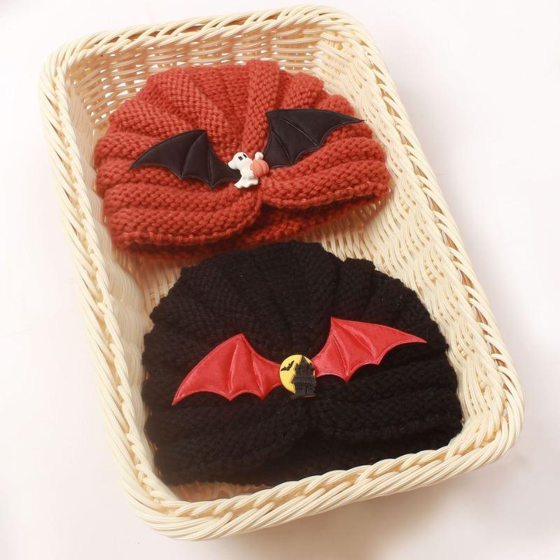 Halloween Children's Pullover Hat Pumpkin Bat Dress, Baby Winter Warm Knitted Hat, Baby Hat
