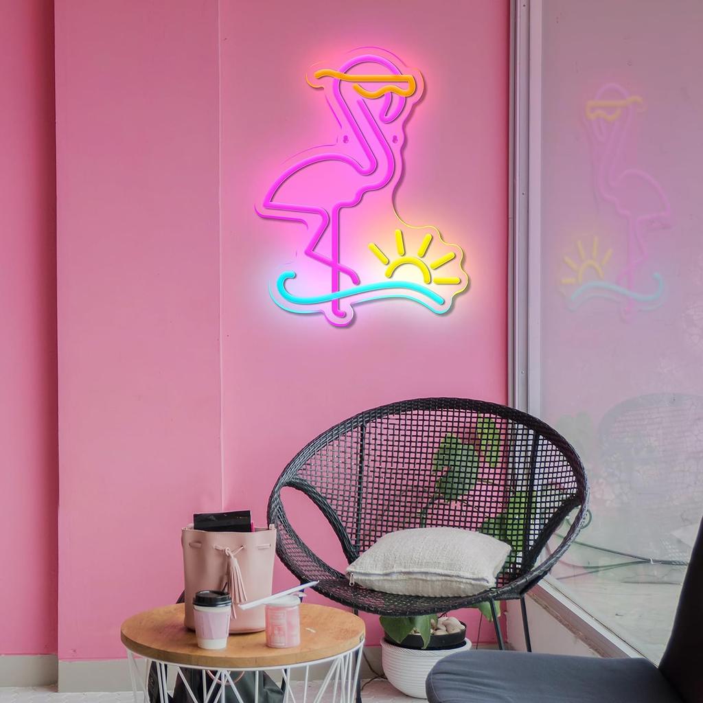 Flamingo Neon Sign Sun Wave Neon Light USB for Bedroom Living Room Wedding Events Party Decoration LED Neon Light for Wall Decor