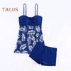 Conjunto de 2 piezas de tankini con tirantes ajustables, relleno, aros, bandeau, calzoncillos tipo bóxer, diseño de empalme de malla, ropa de baño para playa