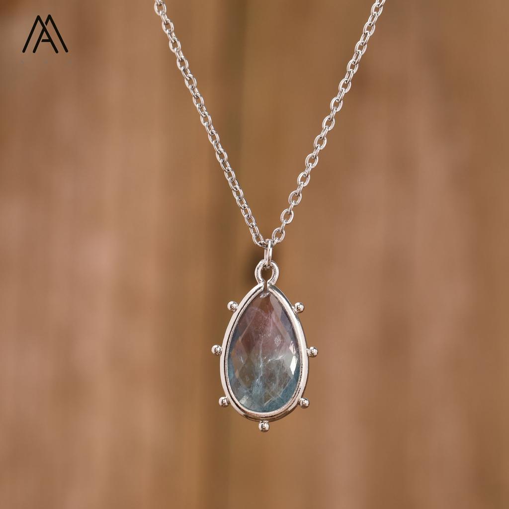Boho Stil Silberkettchen Tropfenförmiger Kristall Edelstein Anhänger für Hochzeiten Partys Damenschmuck Chakra Design