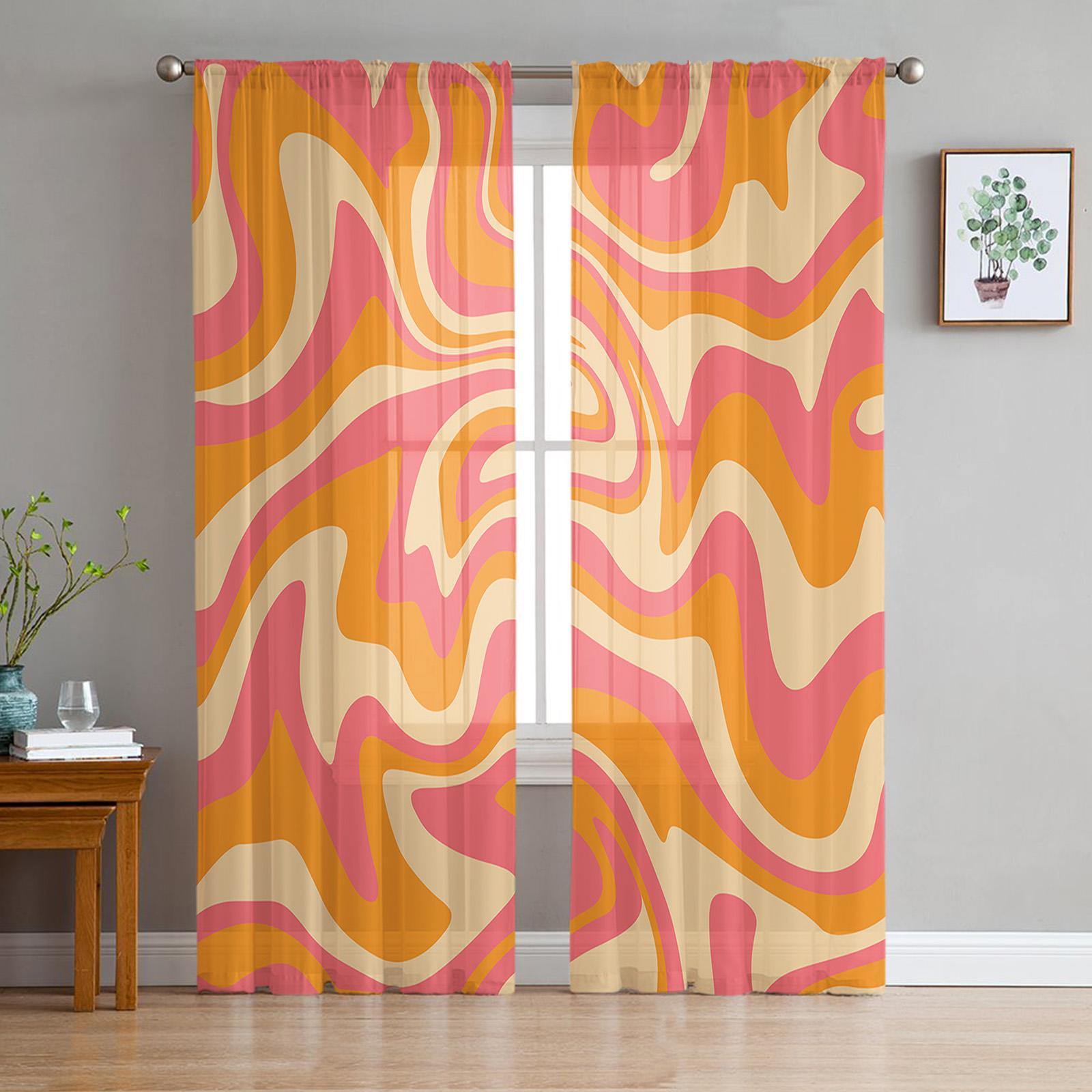 

Marble Texture Turquoise Sheer Curtains for Living Room Decoration Window Curtains for Kitchen Tulle Voile Organza Curtains W135 x H115cm x2&Rod Pocket