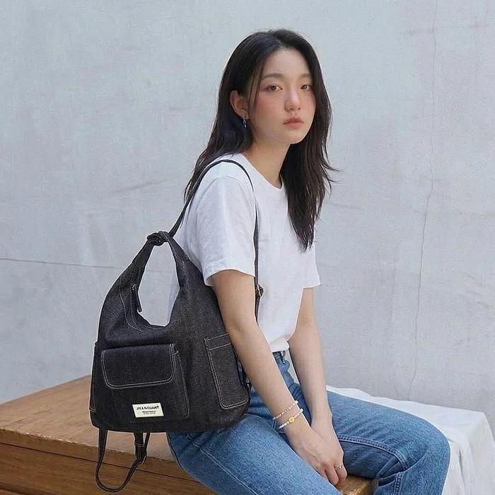 [Gelato] Navy Canvas Stitch Hobo Shoulder & Backpack 2 colors JABA6E962N3 JABA5E960N2